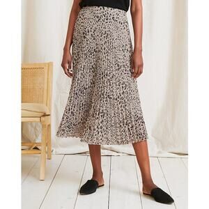Garnet Hill Recycled Pleated Midi Skirt Leopard Print Size 4